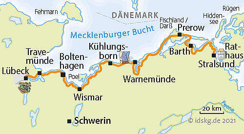 Routenkarte Radreise: Ostsee Radweg
