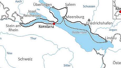 Routenkarte Radreise Bodensee Sternradtour