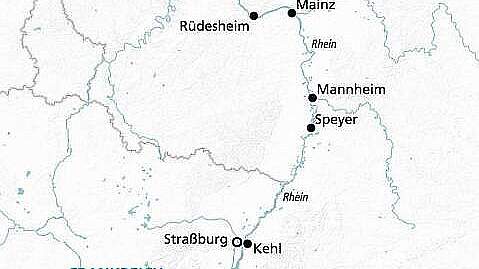 Routenkarte MS Asara: Festtagsreise Rhein Silvester
