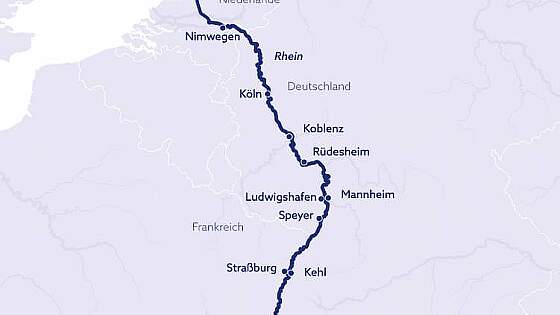 Routenkarte Rhein: Vier Länder, ein Strom - MS Rhein Melodie