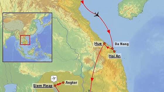 Routenkarte Vietnam & Kambodscha: Im Herzen Südostasiens
