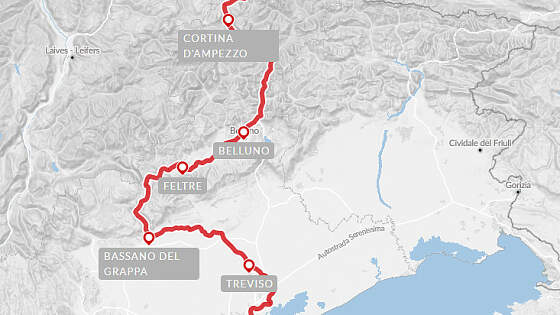 Radreise Dolomiten bis Venedig - Routenkarte