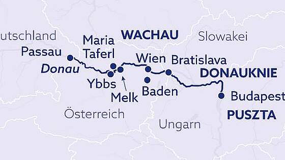 Routenkarte: Flusszeit an der Donau