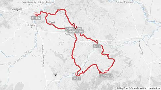 Routenkarte Radreise Piemont für Genießer