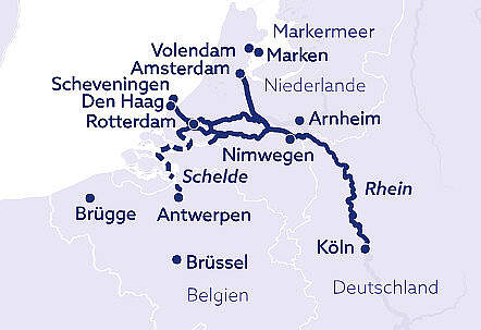 Routenkarte MS Rhein Symphonie Der Rhein ganz royal