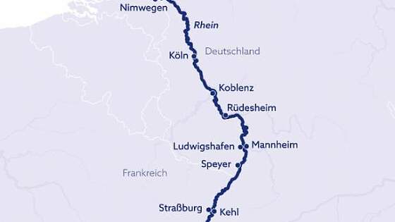 Routenkarte MS Rhein Melodie: Den Rhein entdecken