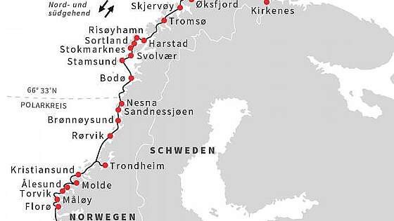 Routenkarte Hurtigruten: Silvester