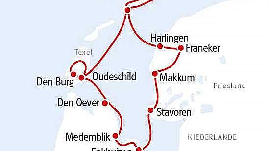 Routenkarte Mare Fan Frsyslan: Rad & Segeln in Westfriesland
