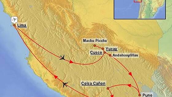 Routenkarte Peru Rundreise: Im Reich der Inka