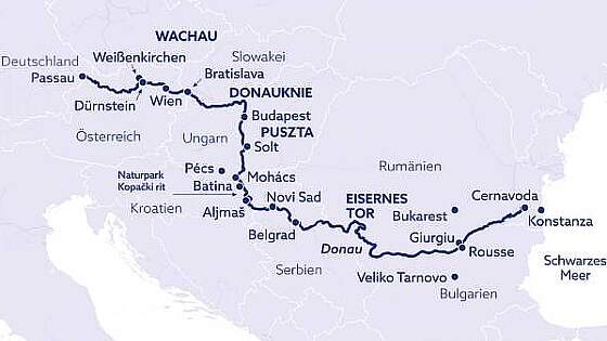 Routenkarte Donau: Schwarzes Meer mit MS nickoVISION