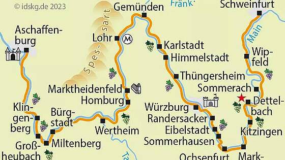 Routenkarte Radreise: Main Winzer-Radtour