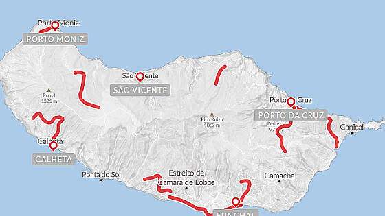 Routenkarte Rund um Madeira Wanderreise