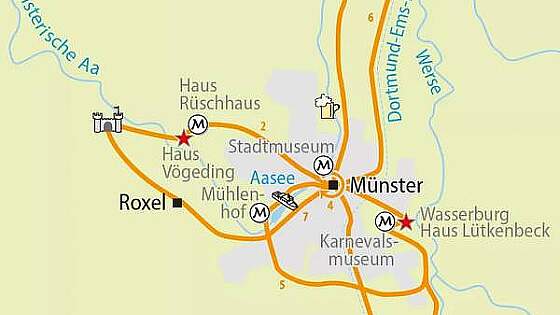 Routenkarte Radreise: Sternradtour Münsterland