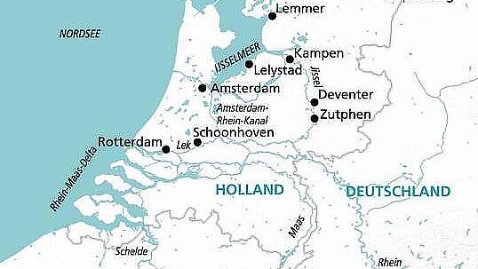 Routenkarte MS Rhein Prinzessin: Holland Luv und Lee