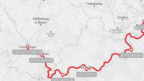Routenkarte Wanderreise: Altmühltal Panoramaweg