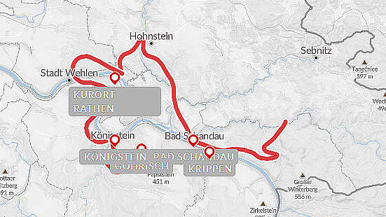 Routenkarte Malerweg - Elbsandsteingebirge