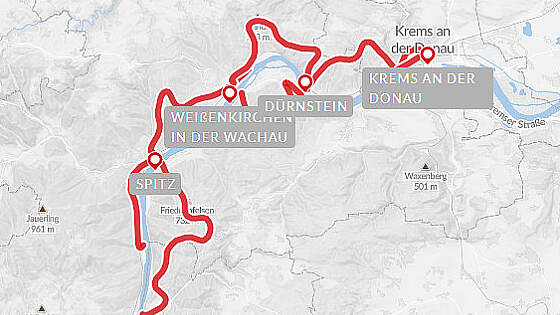 Routenkarte Wanderreise Welterbesteig Wachau