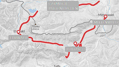 Routenkarte Wanderreise: Rund um die Zugspitze