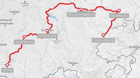 Routenkarte Wandern im Schwarzwald: Schluchtensteig