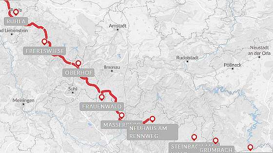 Routenkarte Wanderreise: Rennsteig