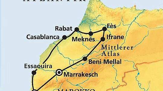 Routenkarte Marokko Rundreise: Königsstädte