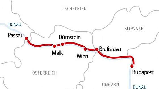Routenkarte MS Prinzessin Katharina: Weinreise an der Donau