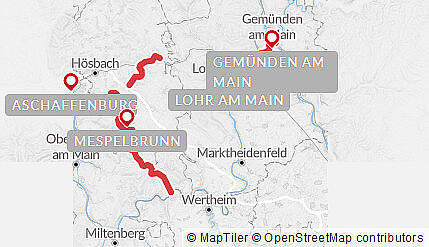 Routenkarte Wanderreise Märchenhafter Spessart