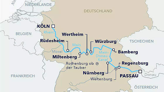 Routenkarte Amadeus Brilliant: Main-Donau-Kanal