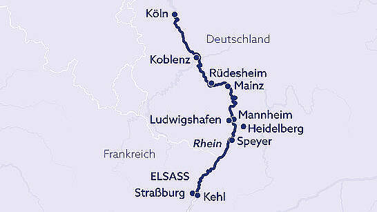 Routenkarte MS Rhein Symphonie: Weihnachtsreise Rhein