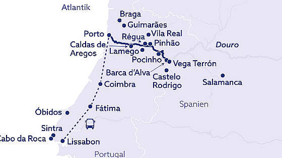 Routenkarte MS Douro Queen: Der Douro & Lissabon