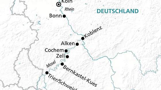 Routenkarte MS Swiss Crystal: Rhein-Mosel-Erlebnis