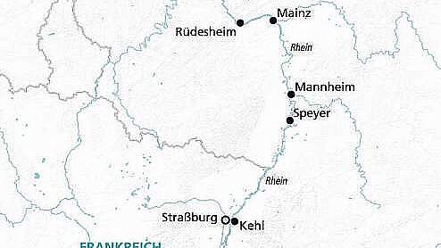 Routenkarte MS Alisa: Silvesterreise auf dem Rhein