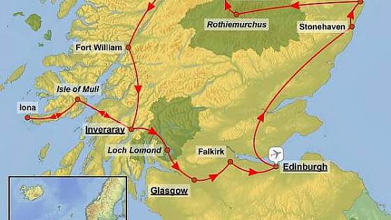 Routenkarte: Begegnungen mit Schottland