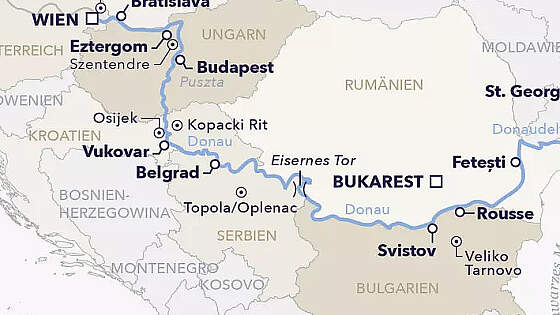 Routenkarte Amadeus: Von Wien bis Bukarest