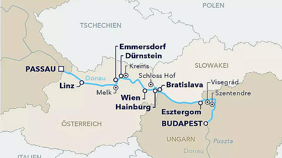 Routenkarte Amadeus: Donau Rhapsody