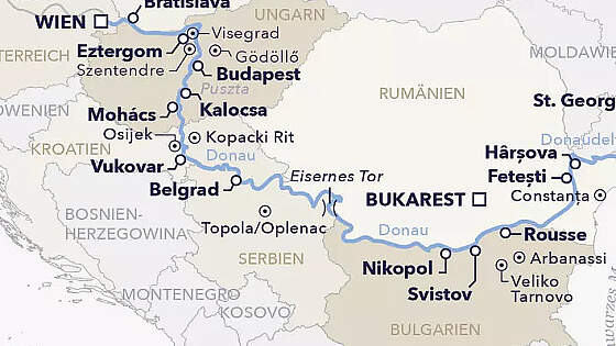 Routenkarte Amadeus: Von Bukarest bis Wien