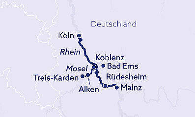 Routenkarte MS Rhein Symphonie: Erkundungen am Rhein