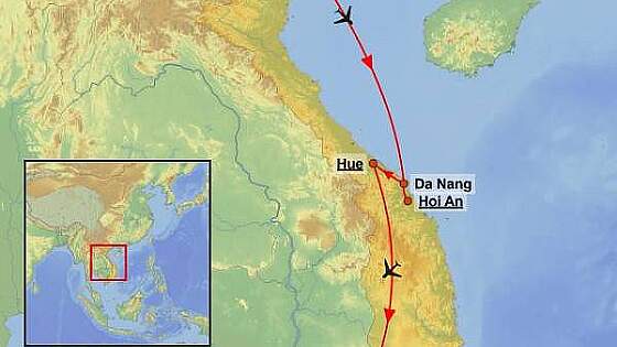 Routenkarte Vietnam Rundreise: Natur und Pagoden