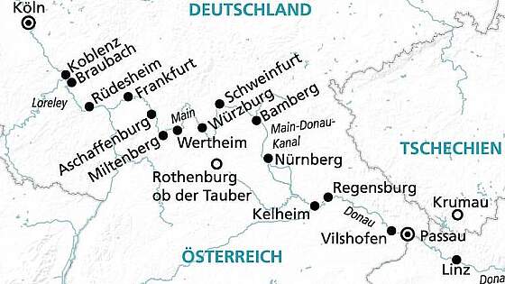 Routenkarte MS Alisa: Über den Main-Donau-Kanal
