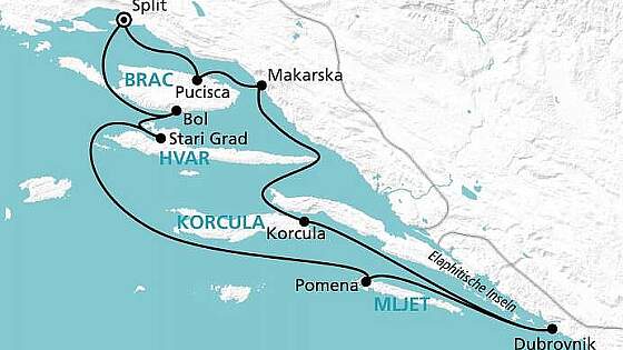 Routenkarte MY Lupus Mare: Traumküsten Kroatiens