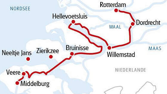 Routenkarte MS Normandie: Zeeland per Rad & Schiff