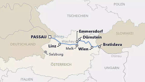 Routenkarte Amadeus: Donau Weihnachten
