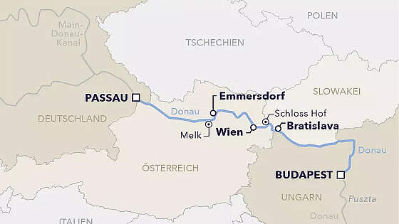 Routenkarte MS Amadeus: Donau Silvester
