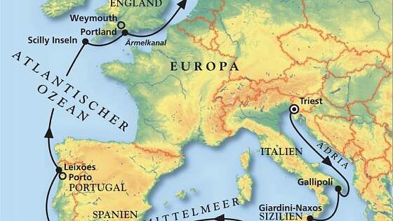 Routenkarte MS Deutschland: Sommerfreuden im Mittelmeer