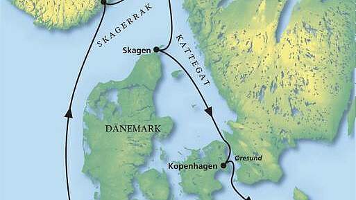 Routenkarte MS Amadea: Südskandinavien & Heimat