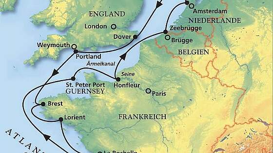 Routenkarte MS Amadea: Westeuropas Küstenhighlights