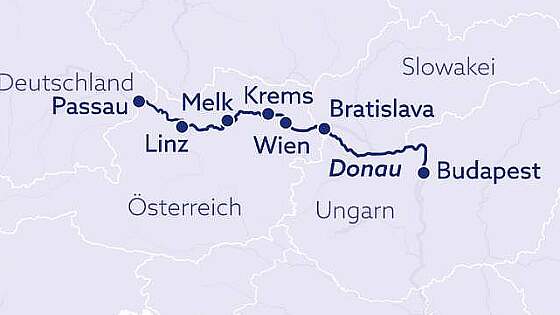Routenkarte MS nickoVISION: Donau Weihnachtsreise